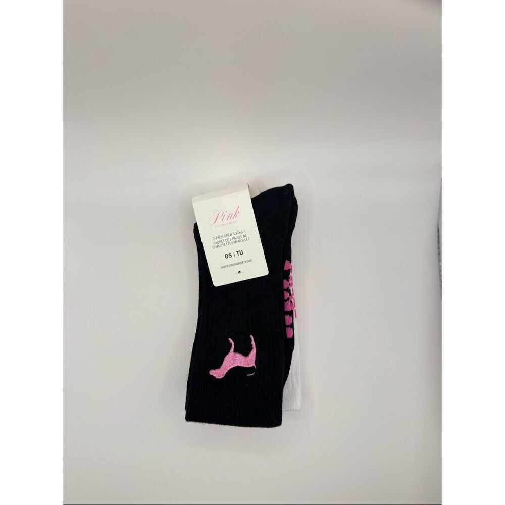 PINK Victoria’s Secret 2-Pack Crew Socks White Black One Size NWT